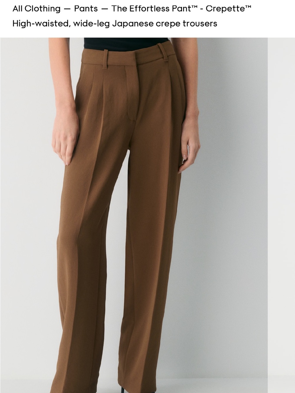 NWT, ARITZIA, The Effortless Pant™ High-Waisted Wide-Leg Pants — Brown, size 4